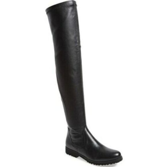 Charles David Shoes - Charles David Valeria Boots Black Over Knee Leather Lug Rubber Sole Moto 6 New